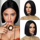 Black Wig Bob Wig Short Straight Hair Wigs Middle Part Black Wigs for Women Synthetic Heat Resistant Halloween Costume Party Wig with Hair Cap (10 Inch)