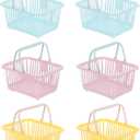PATIKIL 6PCS Mini Shopping Basket, Small Plastic Basket Mini Storage Basket Grocery Tiny with Handles Organizer Filtered Water for Organizing Toys Eggs Fruits Snacks,Blue Purple Yellow