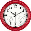 Outdoor Clocks Waterproof, 18 in Large Outdoor Clock for Patio w/Thermometer Combo, Silent Battery Operated Decorative Retro Wall Clock for Living Room/Bathroom/Pool/Indoor, Red