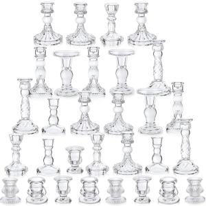 Mumufy 30 Pcs Glass Crystal Taper Candle Holders Clear Glass Candlestick Holder Fit 0.8 Inch Candles Crystal Decorative Candle Stand Centerpiece Table Wedding Dining Party(Clear)