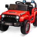 Hetoy Kids Ride On Truck Car, 12V Battery Powered Electric Car w/Parent Remote Control, Spring Suspension, 3 Speeds, LED Lights, Music & Horn, Kids Electric Vehicles Toy Gift for Boys Girls, Red