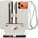 Crossbody Wallet Case for iPhone 17 Pro Max with Mirror, Wrist Strap, Zipper Purse Magnetic Flip, RFID Blocking Card Holder, Wireless Charging, PU Leather Shockproof 6.9" Women (White)