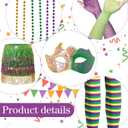 SATINIOR 6 Pcs Mardi Gras Outfit for Women Mardi Gras Costume Purple Sequin T-Shirt Skirt with Feather Mask Beads Necklaces (Medium, Green)