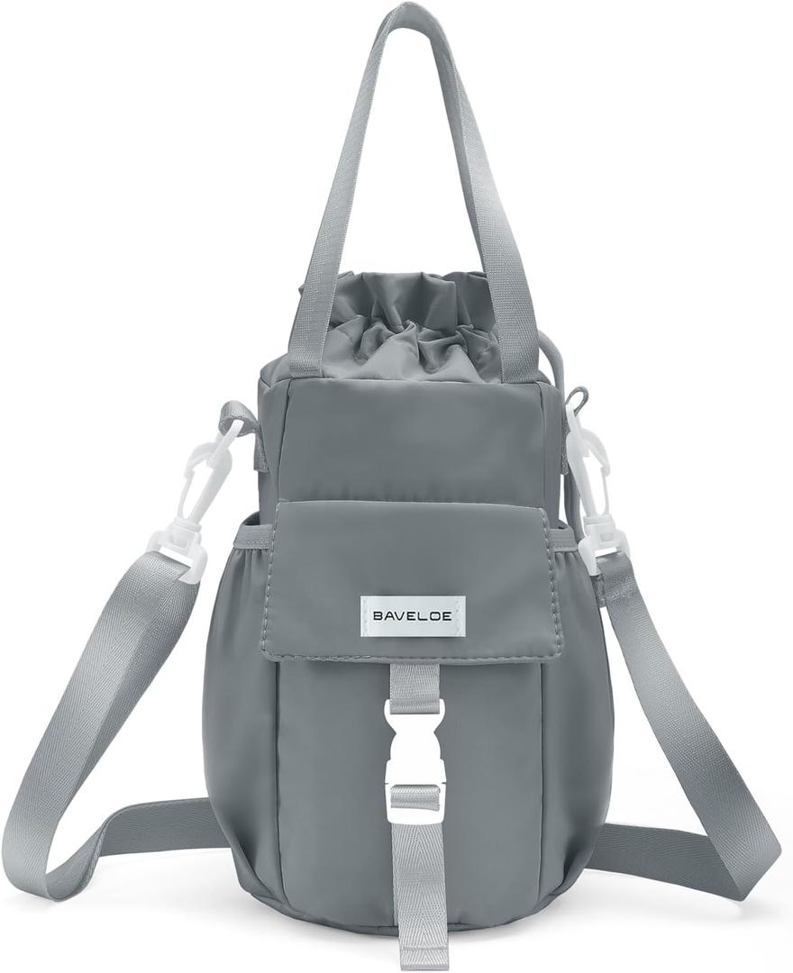 BAVELOE Water Bottle Holder with Strap Phone Pocket 32oz 40oz 64oz Tumbler Water Bottle Carrier Sling Bag Crossbody (Grey)