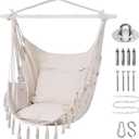 Goutime Hammock Chair,Hanging Rope Ceiling Swing with 2 Cushions, Macrame Boho Hanging Chairs for Indoor,Outdoor,Bedroom,Outside,Garden,Balcony,Yard,Deck,Max 330 Lbs