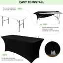 Obstal 6ft Stretch Black Spandex Table Cloth for Standard Folding Tables - 2 Pack Universal Rectangular Fitted Tablecloth Protector for Wedding, Trade Show, Vendor Stand