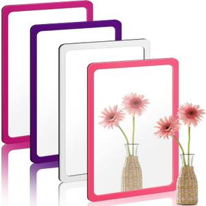 Yookeer 4 Pcs Adhesive Locker Mirrors for School Locker 5 x 7'' Acrylic Unbreakable Sticky Mirrors with Round Corners for Back to School Bathroom Household Refrigerator Workshop Office Gym Cabinet