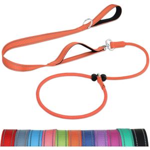 3 x Joytale Tangle-Free Slip Leads for Dogs, 6 FT Slip Leash with Padded Double Handle, Reflective Nylon Training Leash for Small Medium Dogs 15-40 Lbs, Orange