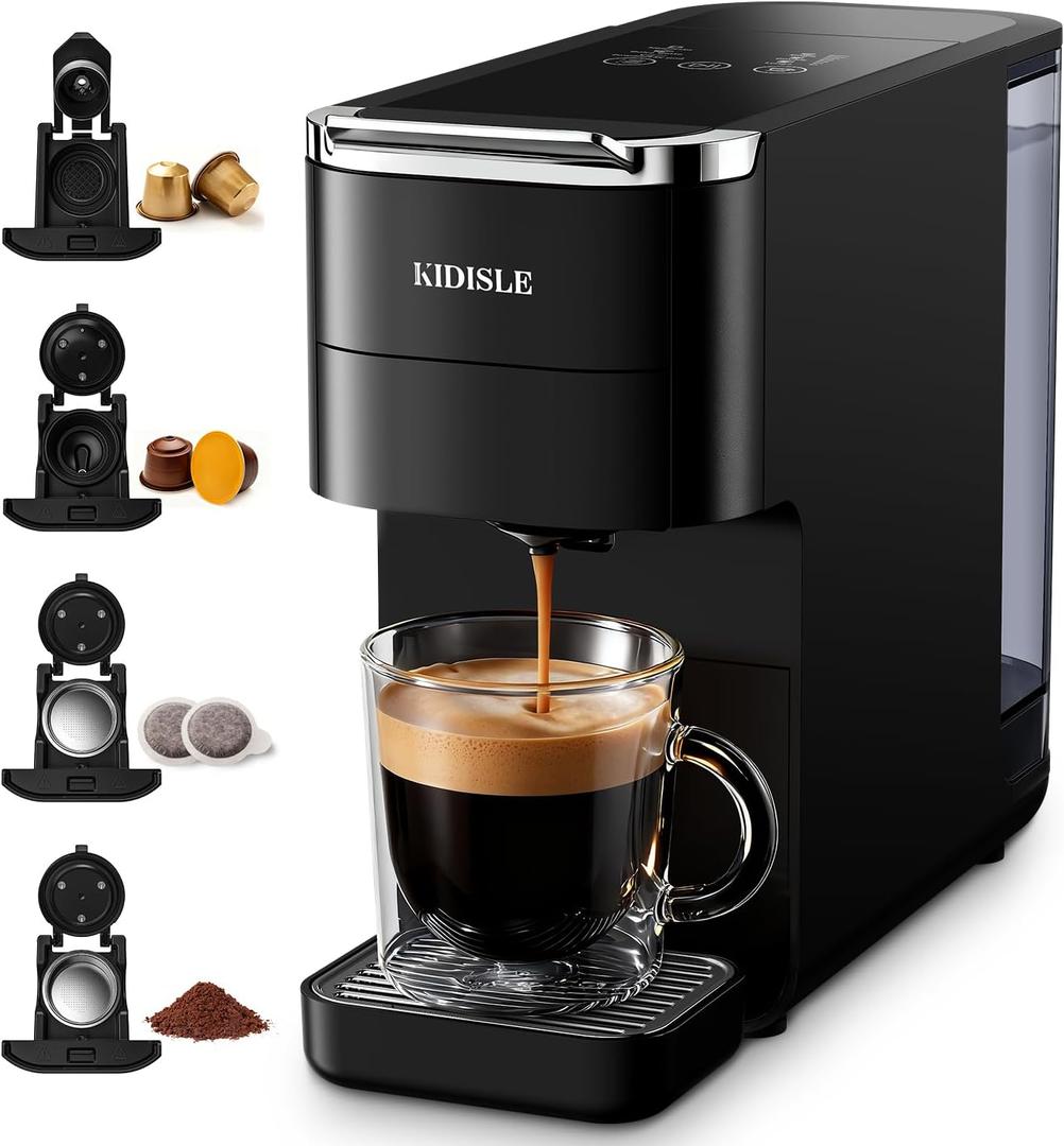 20 Bar Espresso Machine, Compatible with Nespresso Original & Dolce Gusto Capsules, Ground Coffee & ESE Pods, 47.3oz Tank, One-Touch Boil, Smart Controls, Drip Tray & Storage