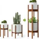 MUDEELA 2 Pack Indoor Plant Stands, 2 Tier Tall Plant Stand 30 inches, Mid Century Bamboo Plant Stand, Adjustable Width 8 - 12 inches, Fits Pot Size of 8 9 10 11 12 inches, Pot & Plant Not Included, Brown