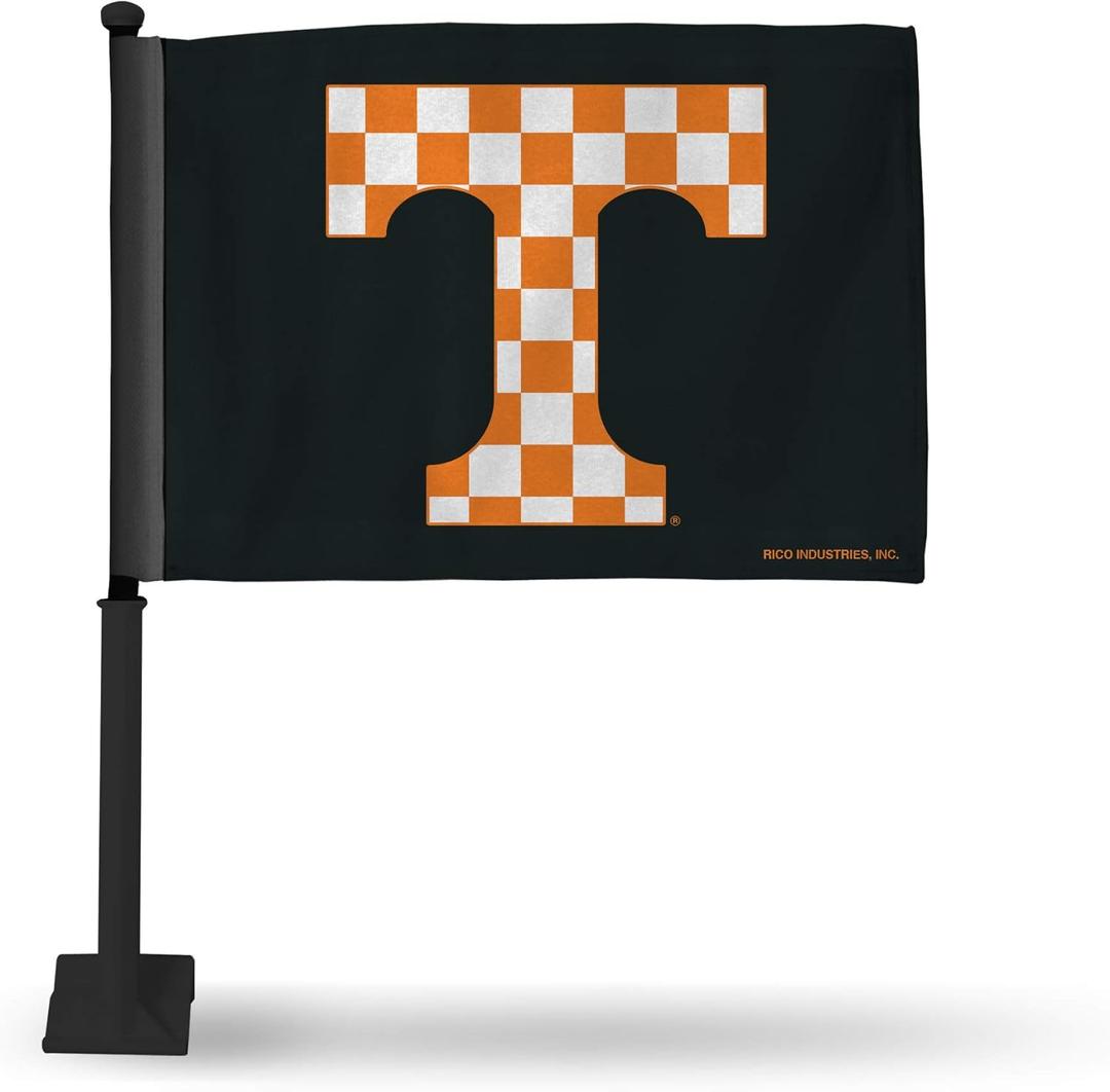 Rico Industries NCAA Tennessee Volunteers Alternate Car Flag W' Black Pole Double Sided Car Flag - 16" x 19" - Strong Pole that Hooks Onto Car/Truck/Automobile