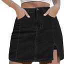 luvamia Skorts Skirts for Women Denim Mini Skirt Side Slit with High Waisted Jean Shorts Stretchy, 2XL