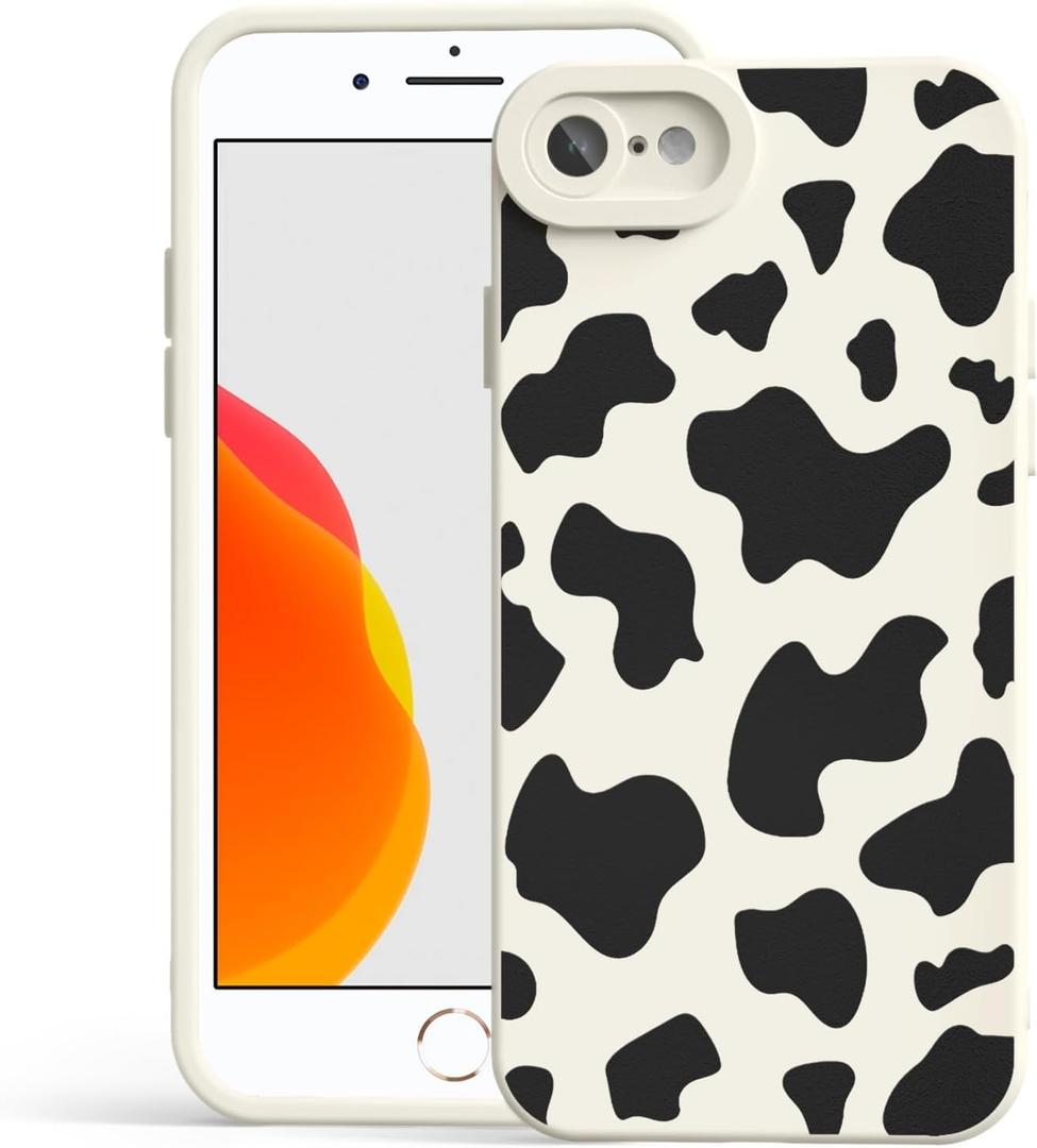 Case Compatible with iPhone SE/7/8, Cute Pretty Print Protective Silicone Case for Girls Women, Ultra-Thin Shockproof Soft Girly Phone Cover for iPhone SE/7/8 - Cow Print