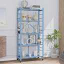 Storage Shelves with 20 Hooks, 5-Tier Foldable Shelves for Storage, Folding Shelf Unit Pantry Shelves with Wheels, Standing Shelving Unit for Kitchen Garage Home Office Room Greenhouse, Blue (5-Tier, Blue)