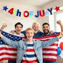 3 x 4th of July Banner Decorations, No DIY Shiny Red Blue Iridescent Silver 4th of July Banner with Patriotic Star for USA America Fourth of July Independence Day National Day Party Decor