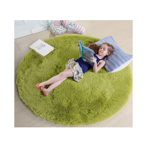 Grass Green Round Rug 4Ft for Bedroom, Fluffy Shag Circle Area Rugs for Kids Room Classroom Nursery, Cool Living Room Decor Aesthetic, Cute Fuzzy Moss Floor Carpet for Preppy Dorm Apartment, Circular