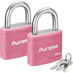 Puroma 2 Pack Keyed Padlock with 3 Keys Alike, 1.1 Inch Locker Lock 40mm Heavy-Duty Locks for Gate Fence Hasp Cabinet Toolbox School Gym Locker (Pink)