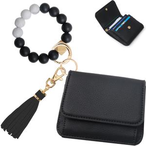 Sunpour Keychain Wallet RFID Wristlet Wallets for Women, Small Wallets Woman Key Chain Wallet with Coin Pocket and Id Window (Black)