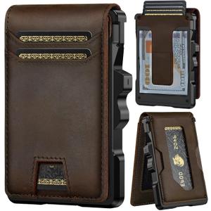 Furid Genuine Leather Wallet for Men: Slim RFID Minimalist Wallets with Money Clip - Smart Pop Up Credit Card Holder for Front Pocket - Gifts for Husband Father on Birthday Anniversary