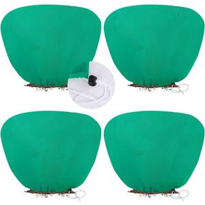 ANGAR 4 Pack Plant Covers Freeze Protection for Winter, 2.2oz/yd (39.4" X 39.4") Shrub Plant Protection Bags with Drawstring, Plant Frost Protection Covers for Outdoor Garden Rose Bush Plants, Green