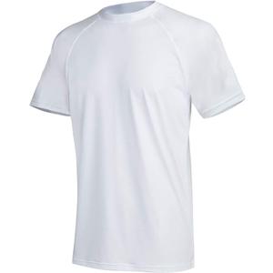 Satankud Men's UPF 50+ Rashguard Swim Tee Short Sleeve Running Shirt Swimwear Swim Hiking Workout Shirts (XX-Large, 02- T3- White)