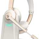 Wireless Headset with Mic for Work, Bluetooth Headset with Microphone, AI Noise Canceling Mic & USB Dongle, Wireless Headphones with Mic Mute & Charging Base for Office/Call Center/Laptop/Zoom (Champagne Gold & White)