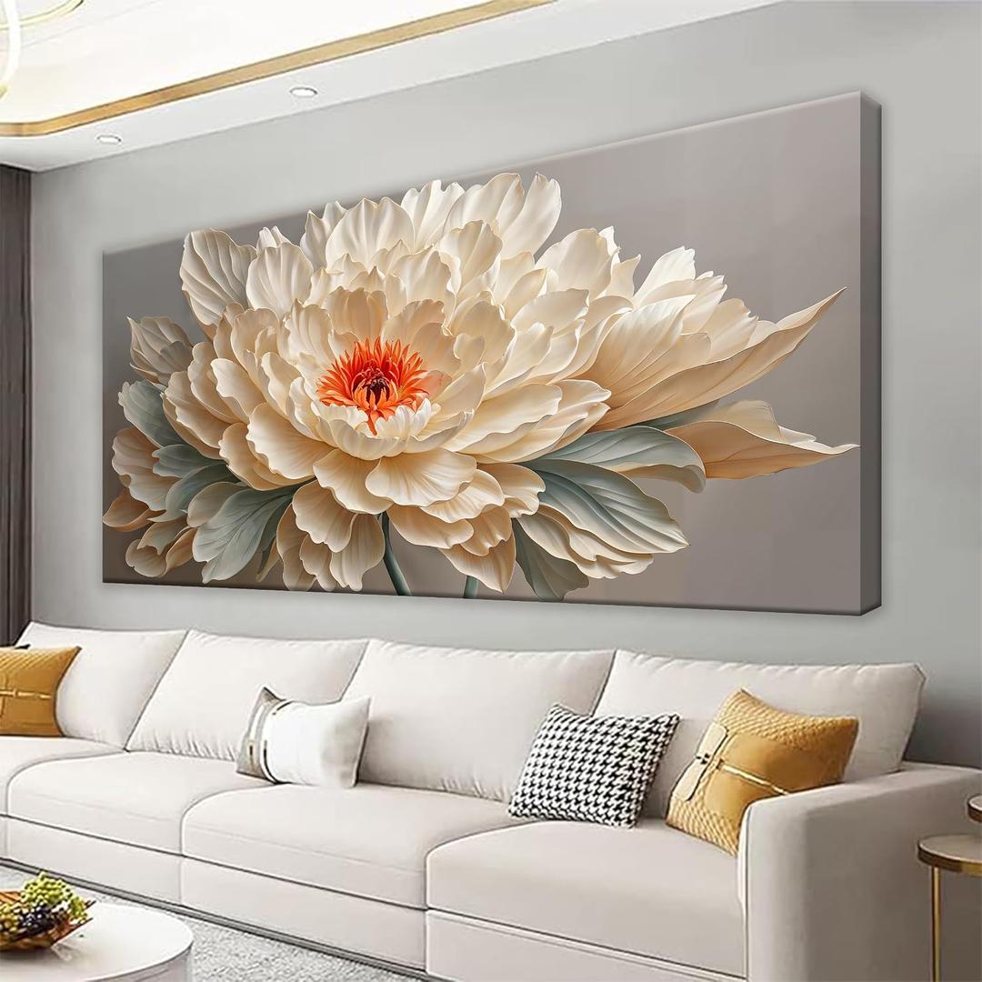 QSQ Canvas Art Wall Decor Yellow Floral Wall Art For Living Room Modern Canvas Wall Decor White Flower Art Prints Pictures For Bedroom Hotel Home Decoration 24 X 48 Inch