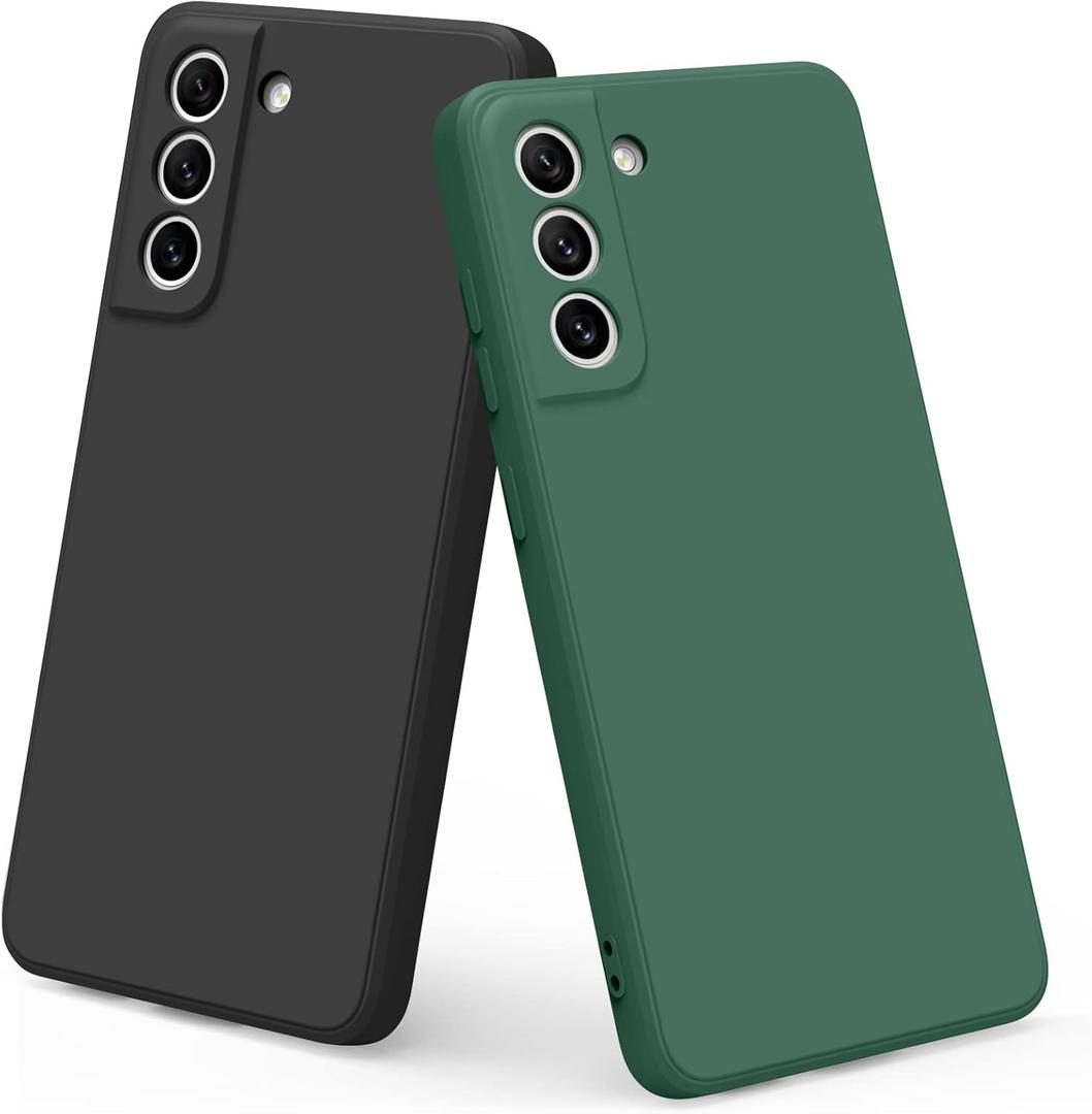 Vanjua [2 Pack] for Samsung Galaxy S21 FE Case, Stylish Liquid Silicone Slim Full-Body Protective Cover for Samsung Galaxy S21 FE 5G 6.4 Inch Phone Case (Black+DarkGreen)