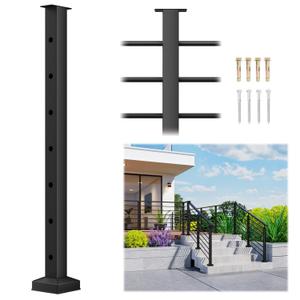 1 Pack 35"x3"x3" Horizontal Aluminum Deck Railing Post, Level Middle Post, Black Textured Powder-Coat Finish Horizontal Rail System for Outdoor Decks, Porches & Balconies