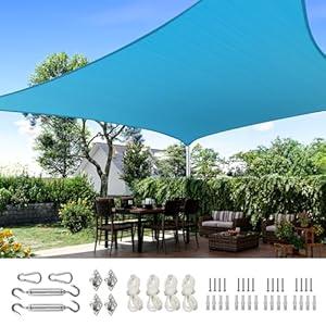 Quictent 24X24FT Large Overzied 185G HDPE Square Sun Shade Sail Turquoise Canopy 98% UV Block Outdoor Patio Garden with Hardware Kit