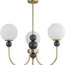 BOKT Mid Century Globe Glass Chandeliers Modern Gold Chandelier Farmhouse Adjustable Rod Ceiling Pendant Light Brushed Brass 3-Head Sputnik Ceiling Hanging Light for Bedroom Kitchen Foyer