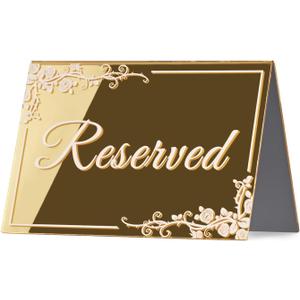 10 Pack Gold Acrylic Reserved Table Signs 6" x 4" Double Sided Reservation Seating Tent Cards for Wedding, Reception, Restaurant, Ceremony, Events