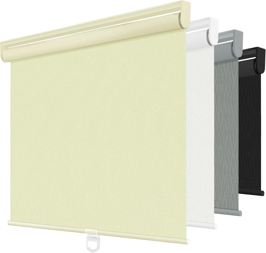 ChrisDowa Blackout Roller Shades for Windows, Striped Pattern Cordless Pull Down Door Blinds with Privacy, Thermal Insulated Window Shades for Living Room, Home and Office. Beige, 50" W x 72" H