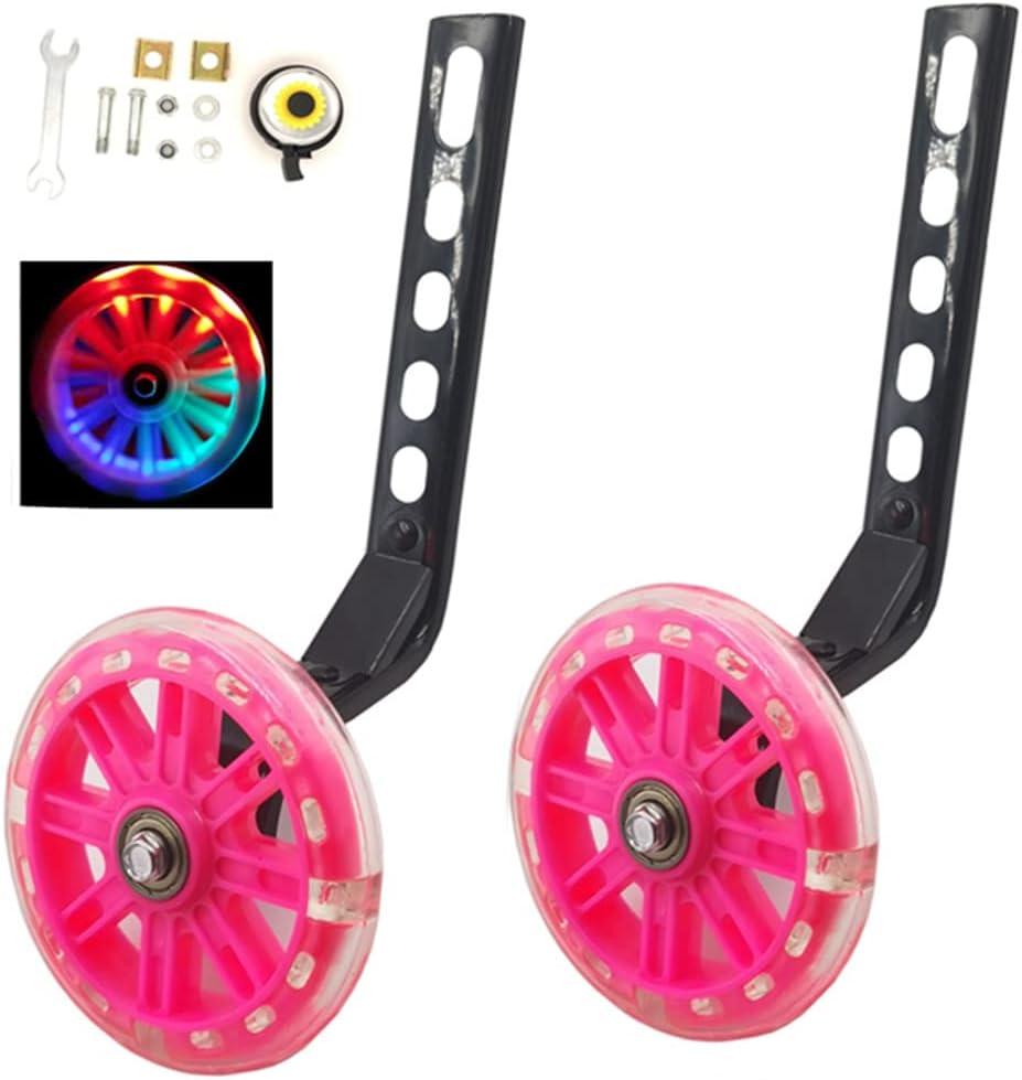a Pair of Children's Bicycle Riding Flash Silent Training Wheels, Suitable for 12-20 inch Single Speed Bicycles, Pink