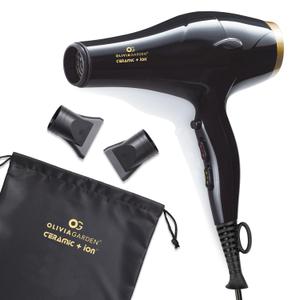Olivia Garden 1875W Ceramic + Ion Professional Hair Dryer for Men and Women - Fast Drying Blow Dryer - Powerful Ionic Generator - 3 Heat Settings - With 2 Nozzles and Storage Bag (Black/Gold (Cidr1))