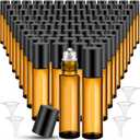 96 Pcs Essential Oil Roller Bottles 10ml Empty Glass Roller Bottles with Stainless Steel Balls Protection Leakproof with 5 Funnel for Travel Perfume Lip Gloss(Amber)