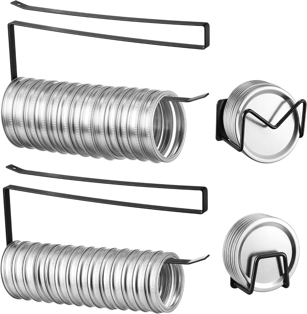 Dreyoo 4 Pack Mason Jar Lid Organizer, Canning Jar Lids Holder (2) & Canning Rings Holder (2), Suitable for Regular and Wide Mouth Space Saving Tumbler Organizer for Easy Cleaning and Drainage(Black)
