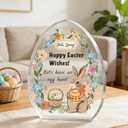 2 x Easter Acrylic Plaque Decor - Hello Spring! Egg-Shaped Gift for Couples with Bunny, Eggs & Basket, Festive Tabletop Decor