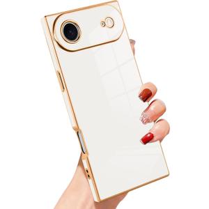 SAKUULO Case for iPhone Air Luxury Plating Gold Case for Women Girls Soft TPU Shockproof Raised Full Camera Protection Electroplate Bumper Cover for iPhone Air 6.5"- White