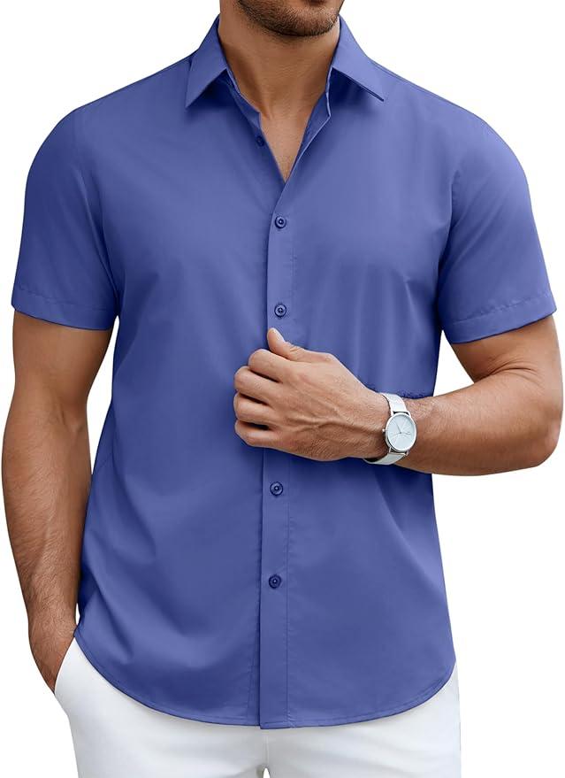 COOFANDY Mens Short Sleeve Button Down Shirt Lightweight Wrinkle Free Untucked Dress Shirts, Size M