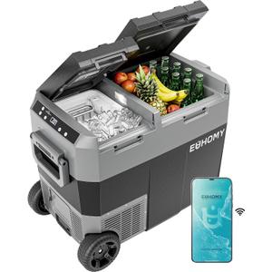 EUHOMY 12 Volt Refrigerator with Ice Maker, 48QT(45L) Electric Cooler Usable Battery Dual Zone, Car Refrigerator APP Control, 12V Fridge 12/24V DC 100-240V AC for Camping, Travel, Outdoor, Home