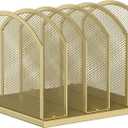 Gawerk 5-Section Vertical Desktop Organizer, 5-Section Mesh File Folder Stand Sorter for Office Home Classroom Organization (1, Gold)