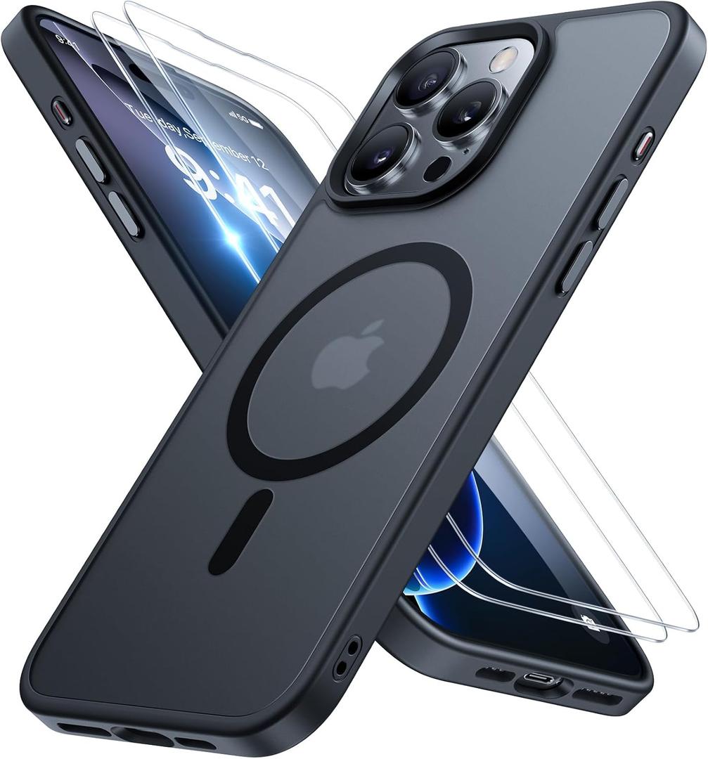 Miracase 2025 Upgraded Magnetic for iPhone 16 Pro Case [Compatible with MagSafe] [with 2X Screen Protector] Military-Grade Protection, Anti-Fingerprint, Slim Phone Case for 16 Pro 6.3 inch - Black
