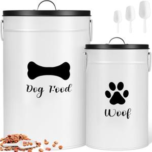 DoubleFill Extra Large 30+14 lbs Metal Dog Food Storage Containers Set of 2 Airtight Dog Treat Snack Jars with Lids and Spoon Farm House Style Big Pet Cookie Storage Bin for Kitchen Counter Gift