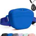 heouvo Dog Treat Pouch with Training Clicker, Upgrade Stronger Magnetic Closure to Avoid Spilling, 1.67 Cup Silicone Treat Bag Fanny Pack with Waist Belt for Pet Training Walking (Blue)