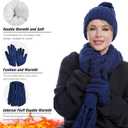 MissShorthair Womens Beanie Winter Hats 3 in 1 Knit Warm Hat Gloves and Scarf Set Women Scarves for Cold Weather (Blue)