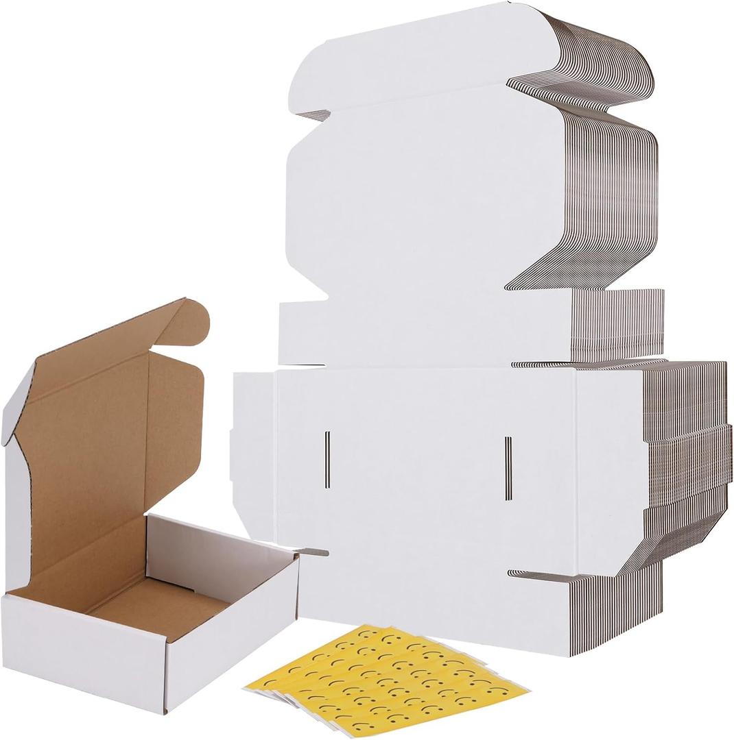 RLAVBL 7x5x2 Small Shipping Boxes Set of 40, White Corrugated Cardboard Mailer Box for Packing, Mailing, Business