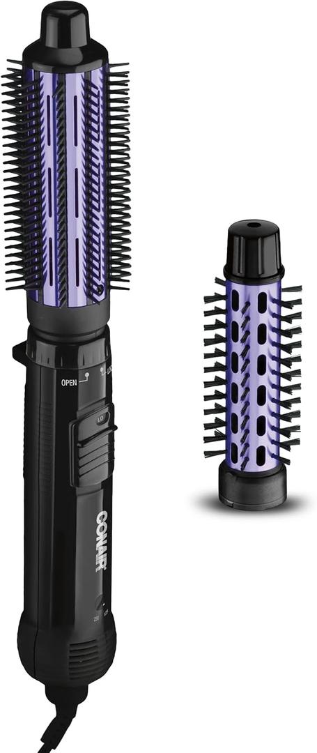 Conair 2-in-1 Hot Air Curling Combo, Includes 1.5-inch Curl Brush and 1-inch Aluminum Bristle Brush (Black / Purple)