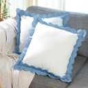 Folkulture Boho Throw Pillow Covers | (18 x 18) Set of 2 Throw Pillows for Couch Pillows for Living Room | Decorative Pillows or Outdoor Pillow Covers | Scalloped Pillow Cover | Blue Throw Pillows (Cobalt Calm)