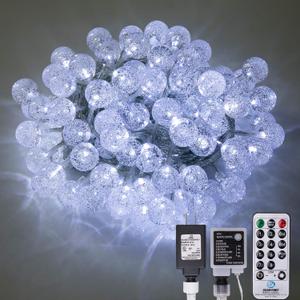 AWQ 100 LED 49 FT Globe Ball String Lights Crystal Bubble Ball Fairy String Lights Plug in with Remote 8 Modes Extendable for Indoor Outdoor Wedding Christmas Tree Garden Decor (White)
